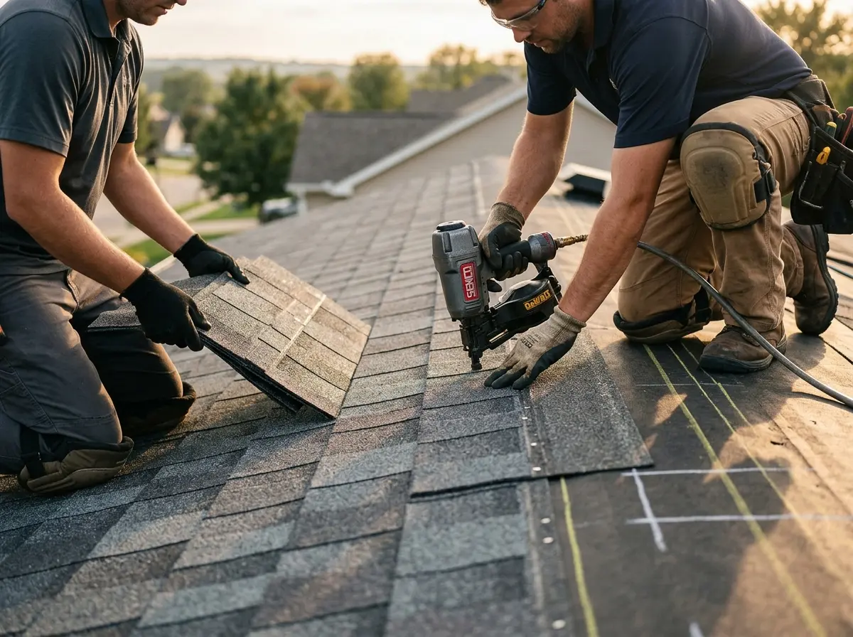 Professional roofer working on a residential roof in District Heights